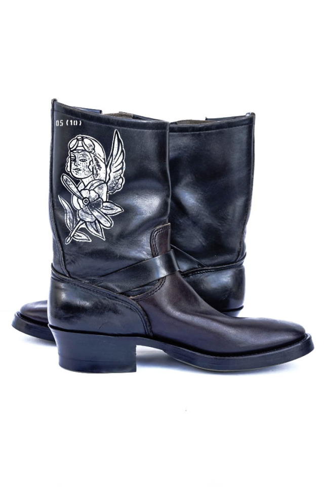 CLINCH BRASS Shoe Co. 10thAnniversary　Re-build Engineer boots Hand paint by Nuts art works