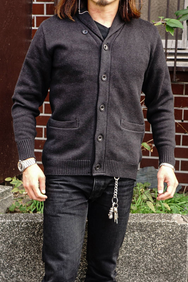 ADDICT CLOTHES JAPAN ACVM COTTON SHAWL COLLAR KNIT BLACK