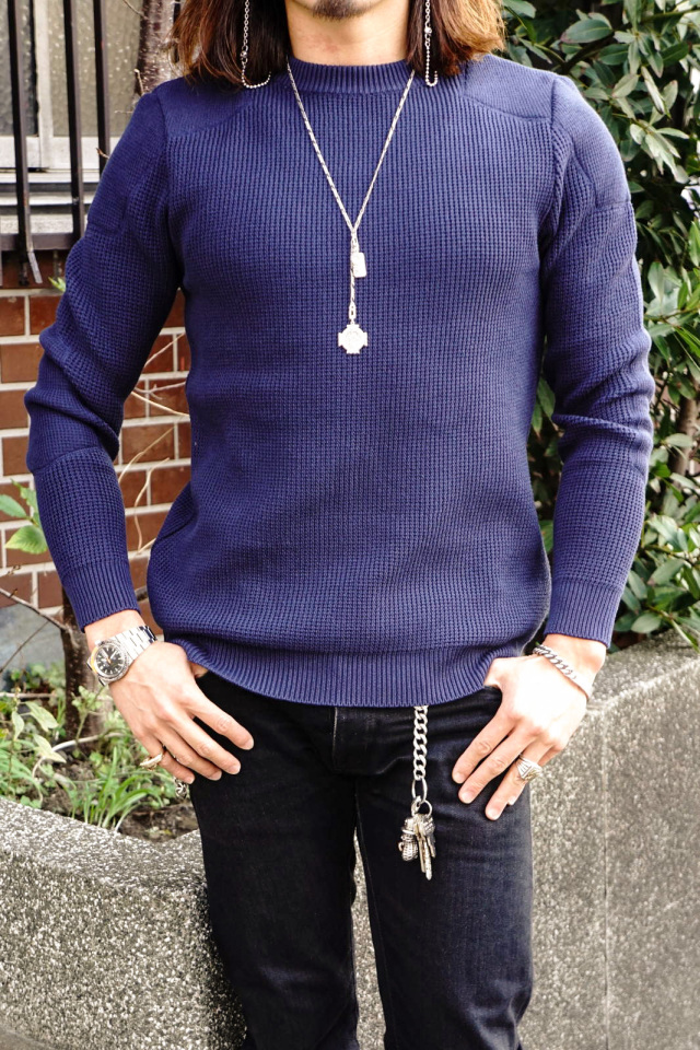ADDICT CLOTHES JAPAN ACVM PADDED WAFFLE COTTON KNIT INK BLUE
