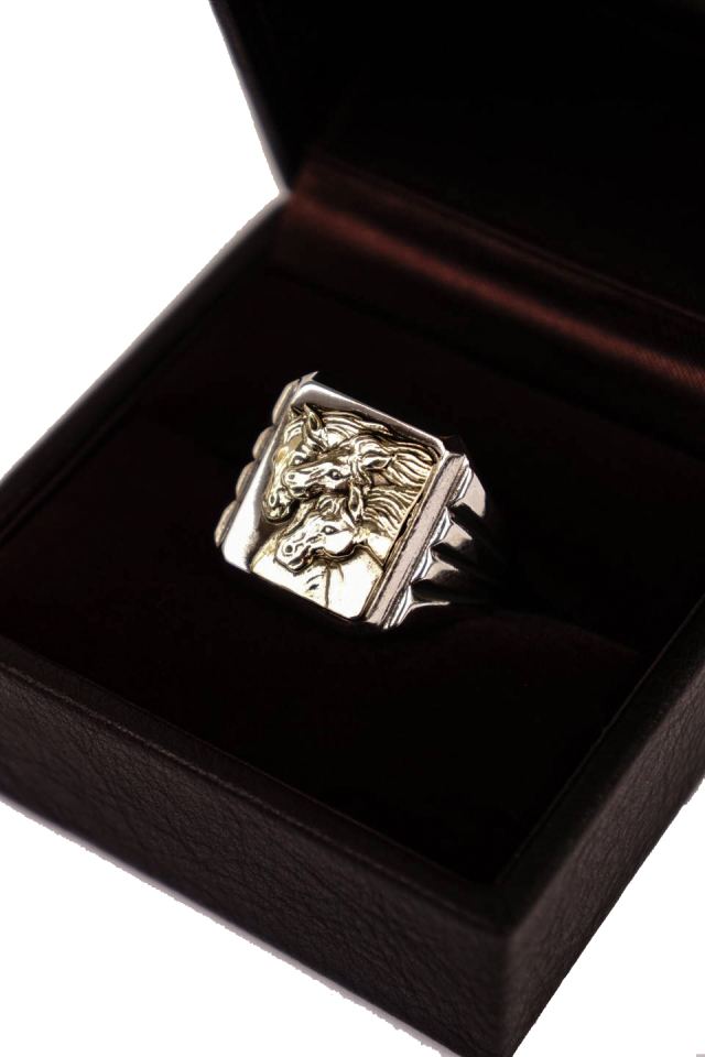 PEANUTS & Co. PHARAOHS HORSES RING square Silver×K10 Gold