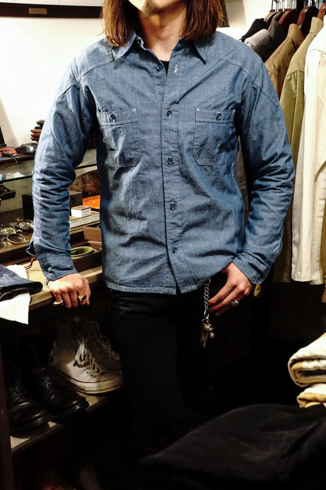 ADDICT CLOTHES JAPAN ACV-SH01 PADDED CHAMBRAY SHIRT BLUE