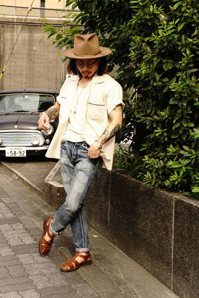GANGSTERVILLE ROOSTER - S/S STRIPE SHIRTS BEIGE