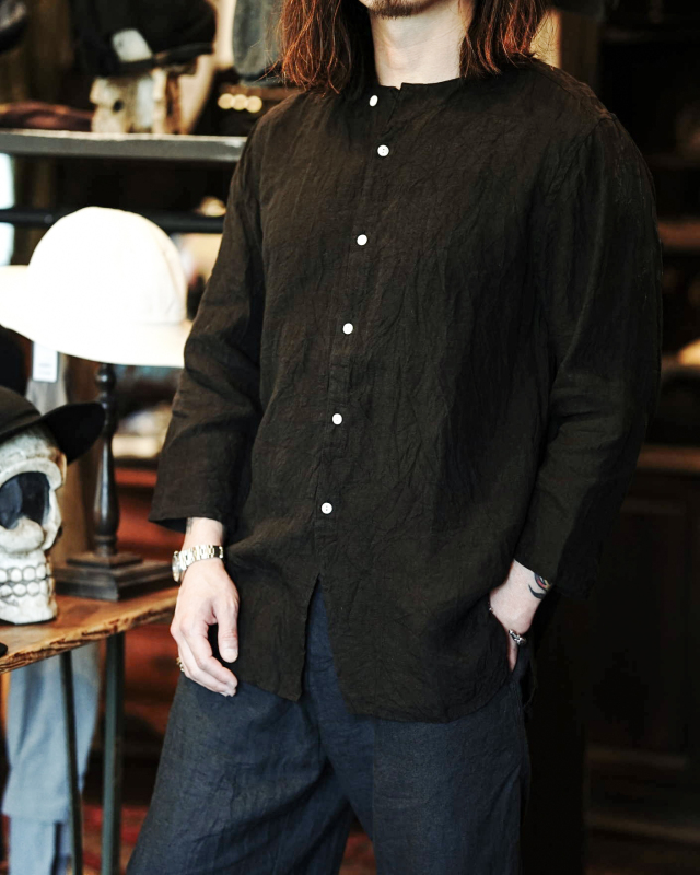 Django Atour classic german cuffless shirt feat. Suga Dairo / black（水）