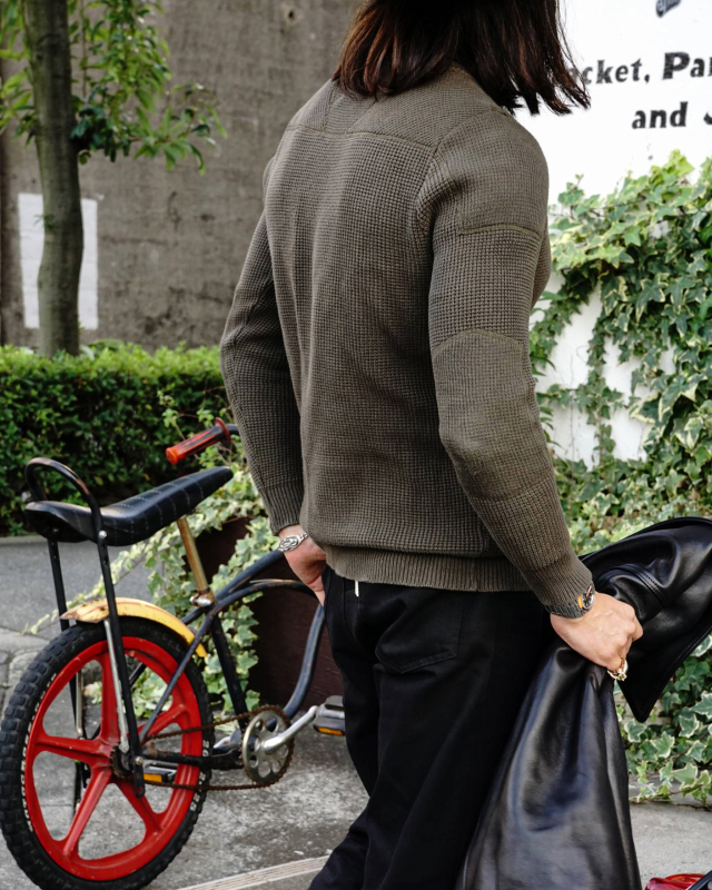 ADDICT CLOTHES JAPAN ACVM PADDED WAFFLE COTTON KNIT ARMY_GREEN