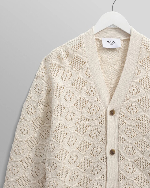 wax london Crosby - Ecru Pointelle Cotton Cardigan