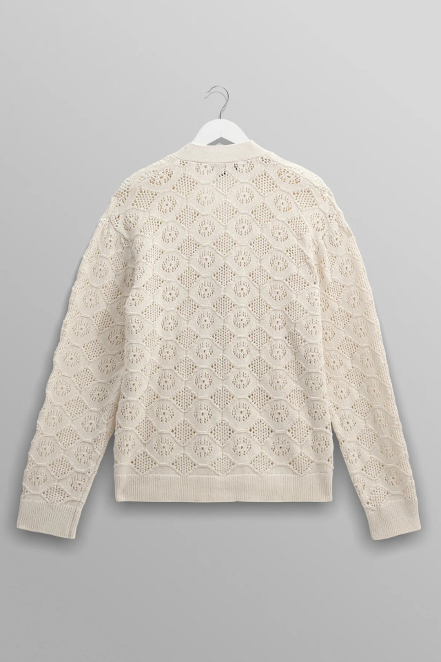 wax london Crosby - Ecru Pointelle Cotton Cardigan