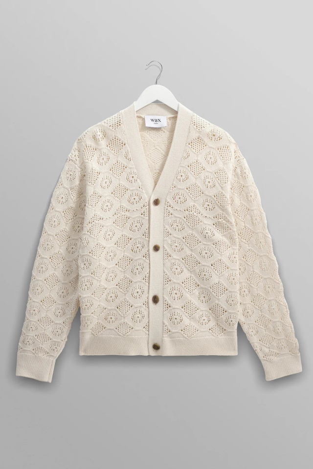wax london Crosby - Ecru Pointelle Cotton Cardigan
