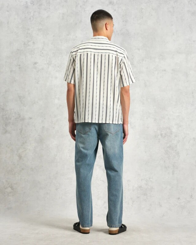 wax london Didcot - Ecru Fleck Stripe Short-Sleeve Shirt