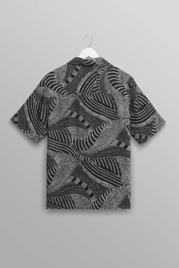 wax london Didcot - Navy And Ecru Abstract Print Short-Sleeve Shirt