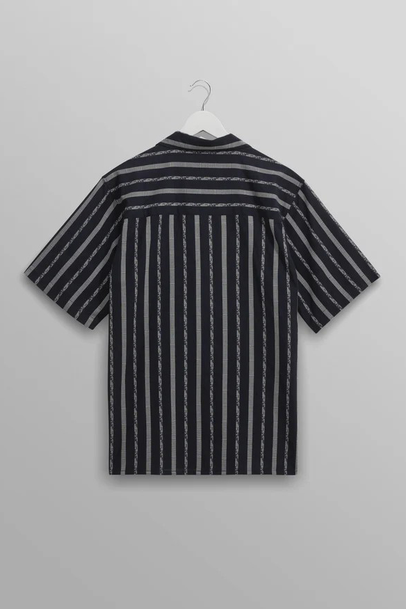 wax london Didcot - Navy Fleck Stripe Short-Sleeve Shirt