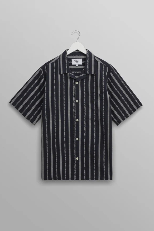 wax london Didcot - Navy Fleck Stripe Short-Sleeve Shirt