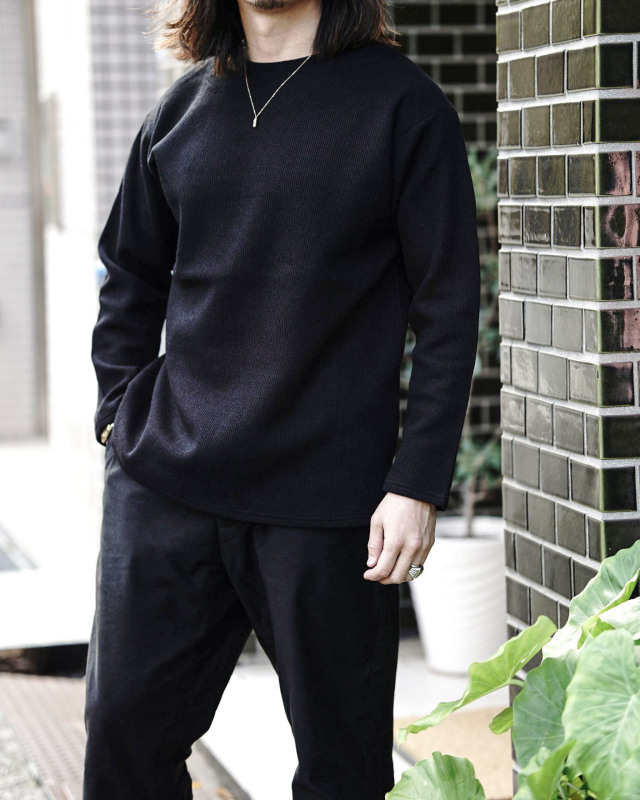 Django Atour da wool quartergauge longsleeve / shabby black