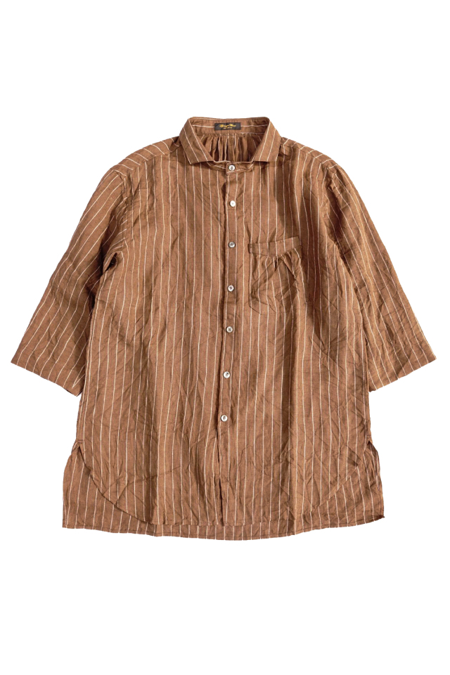 Django Atour classic frenchwork quartersleeve linen shirt / brown x white