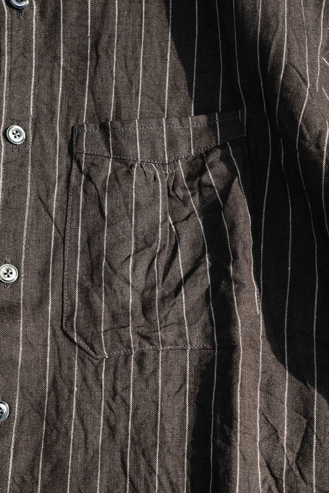 Django Atour classic frenchwork quartersleeve linen shirt / khaki x white