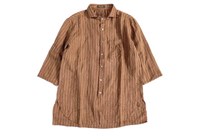 Django Atour classic frenchwork quartersleeve linen shirt / brown x white