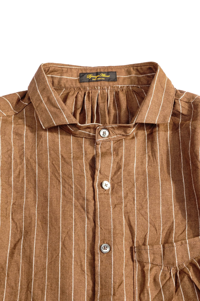 Django Atour classic frenchwork quartersleeve linen shirt / brown x white