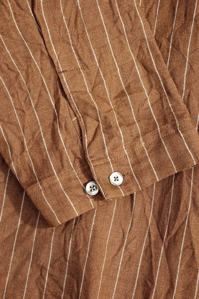 Django Atour classic frenchwork quartersleeve linen shirt / brown x white