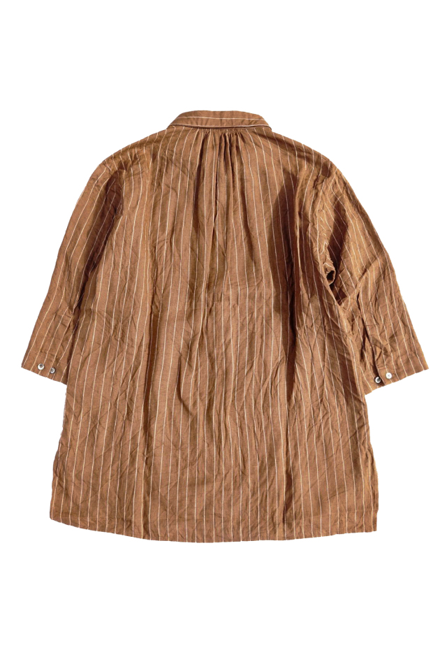 Django Atour classic frenchwork quartersleeve linen shirt / brown x white