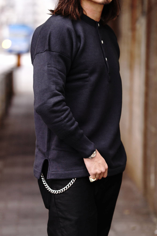 Olde Homesteader US012 Cotton Fleece Henley Neck Long Sleeve Olde Worker’s Black