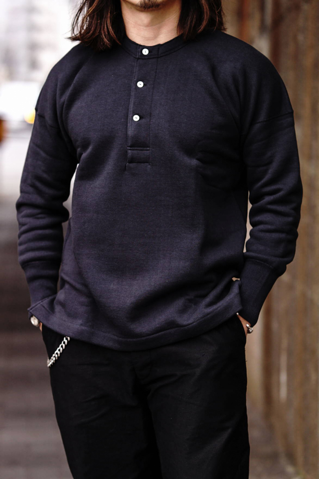 Olde Homesteader US012 Cotton Fleece Henley Neck Long Sleeve Olde Worker’s Black