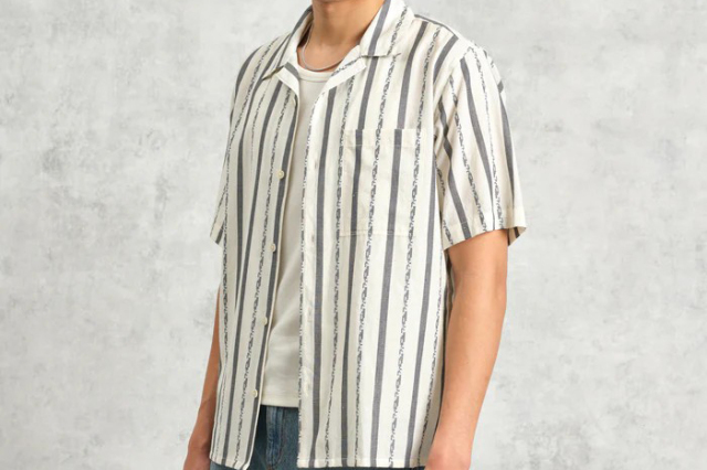 wax london Didcot - Ecru Fleck Stripe Short-Sleeve Shirt
