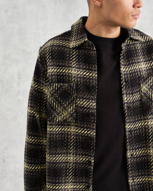 wax london Whiting - Black And Yellow Hutton Check Overshirt