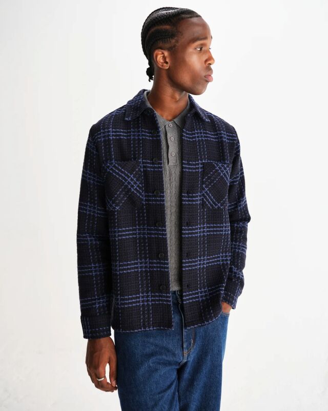 wax london Whiting - Navy And Blue Skate Check Overshirt