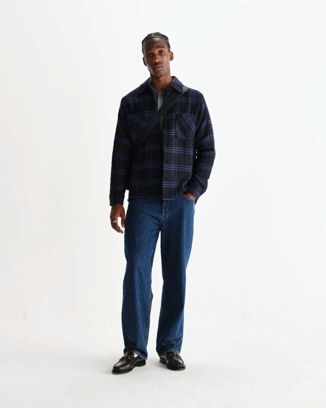 wax london Whiting - Navy And Blue Skate Check Overshirt