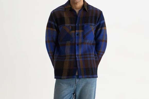 wax london Whiting - Blue And Brown Bold Check Overshirt