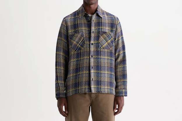 wax london Whiting - Blue And Multicolour Grain Check Overshirt