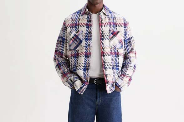 wax london Whiting - Ecru And Red Jazz Weave Check Overshirt