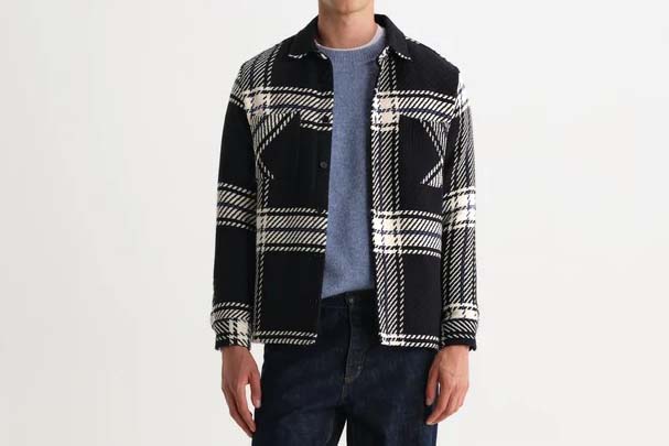 wax london Whiting - Black And Ecru Oversize Grid Check Overshirt