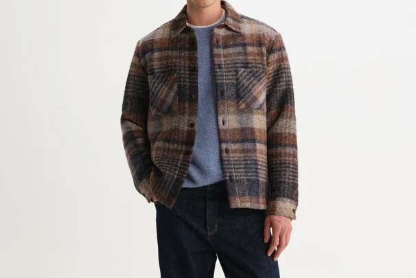 wax london Whiting - Oatmeal And Multicolour Check Wool Blend Overshirt