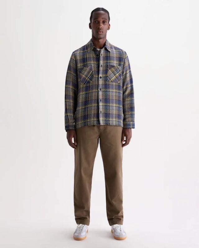 wax london Whiting - Blue And Multicolour Grain Check Overshirt