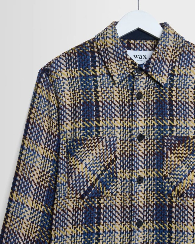 wax london Whiting - Blue And Multicolour Grain Check Overshirt