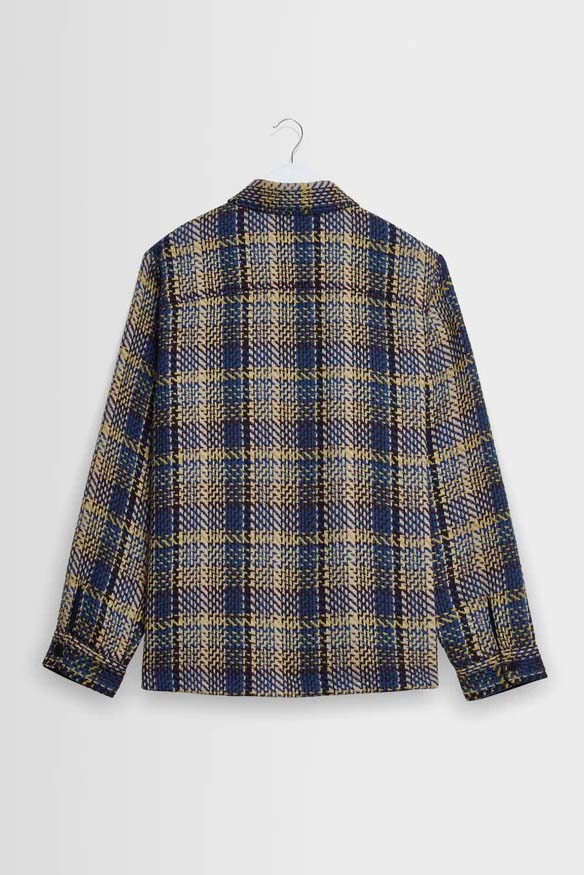 wax london Whiting - Blue And Multicolour Grain Check Overshirt