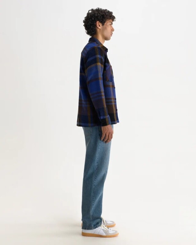 wax london Whiting - Blue And Brown Bold Check Overshirt