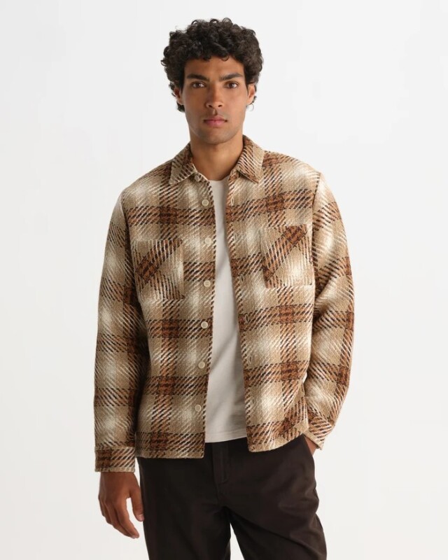 wax london Whiting - Natural And Ecru Overlap Check Overshirt