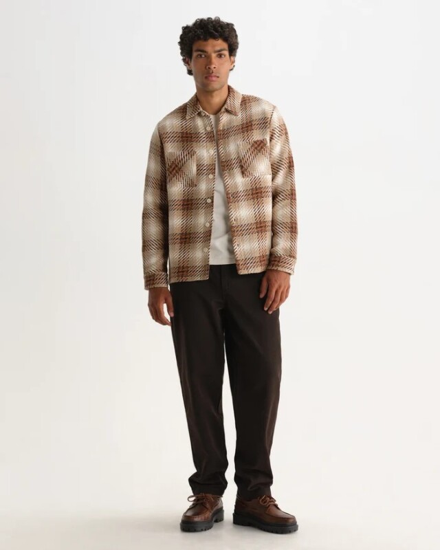 wax london Whiting - Natural And Ecru Overlap Check Overshirt