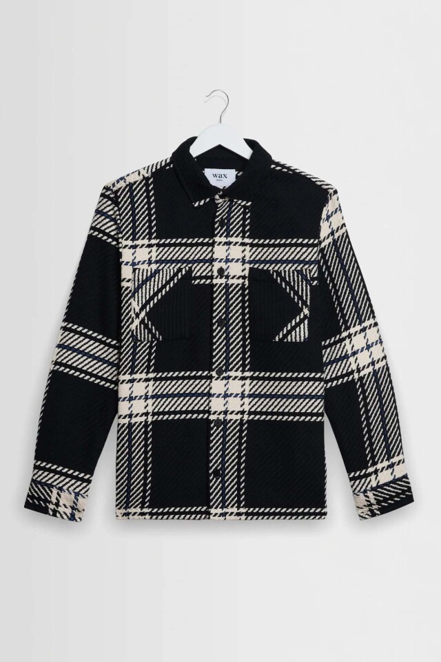 wax london Whiting - Black And Ecru Oversize Grid Check Overshirt