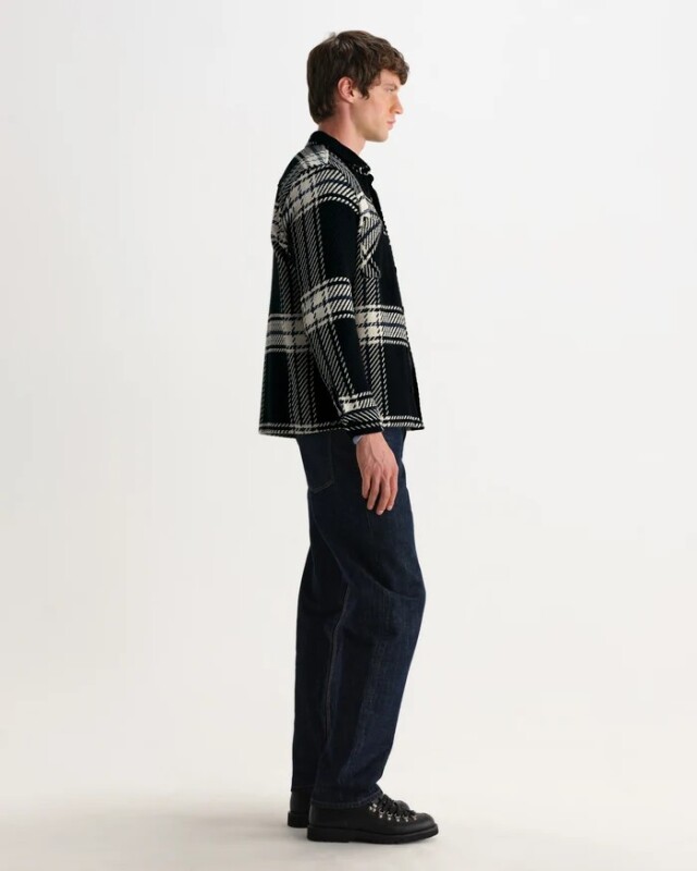 wax london Whiting - Black And Ecru Oversize Grid Check Overshirt