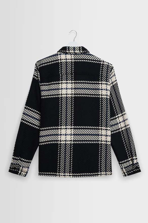 wax london Whiting - Black And Ecru Oversize Grid Check Overshirt