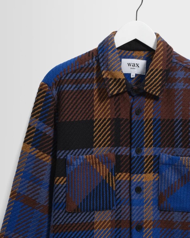 wax london Whiting - Blue And Brown Bold Check Overshirt