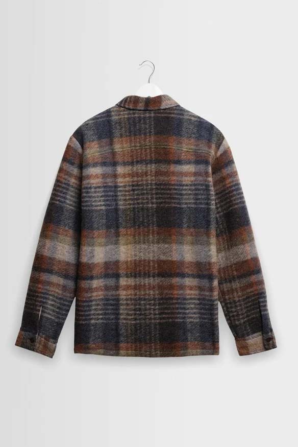 wax london Whiting - Oatmeal And Multicolour Check Wool Blend Overshirt