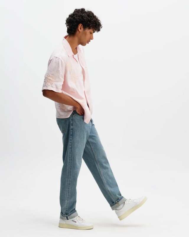 wax london Didcot - Pink Flower Embroidered Short-Sleeve Shirt