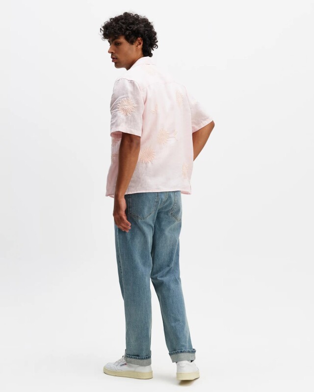 wax london Didcot - Pink Flower Embroidered Short-Sleeve Shirt