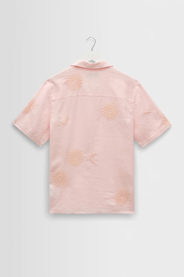 wax london Didcot - Pink Flower Embroidered Short-Sleeve Shirt