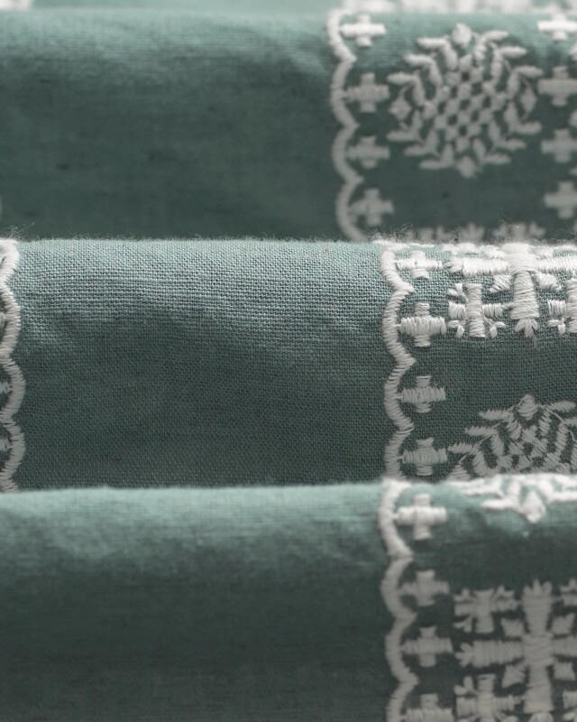 wax london Didcot - Sea Green And Ecru Embroidered Short-Sleeve Shirt