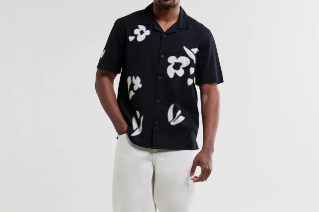 wax london Didcot - Black And Beige Abstract Applique Short-Sleeve Shirt