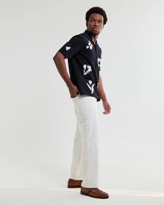 wax london Didcot - Black And Beige Abstract Applique Short-Sleeve Shirt